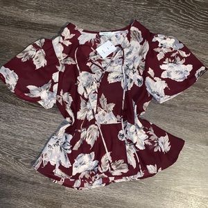 UO Floral Lace Up Blouse